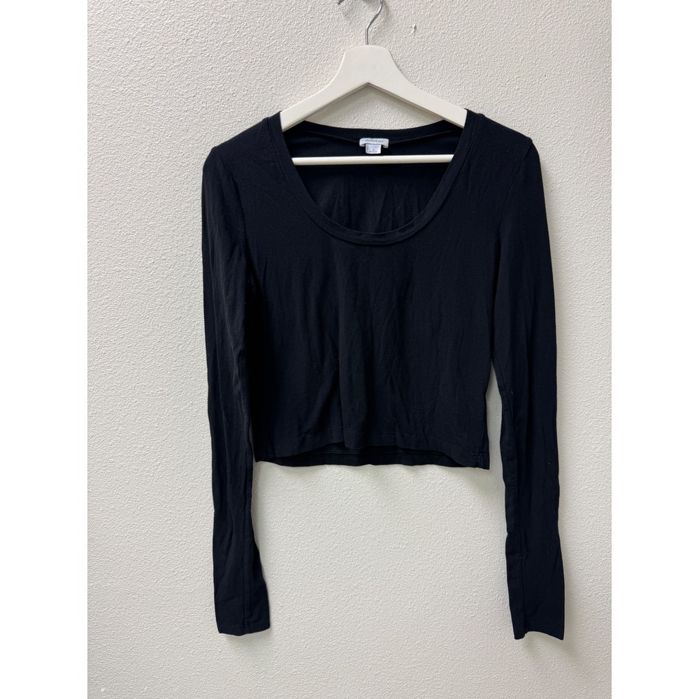 Chelsea Sky Womens Black Long Sleeve Scoop Neck Cropped Top XL Casual